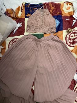 Dusty Pink Lace Halter Top and Pleated Skirt Set