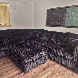 WANT QUALITY? Brand New Byers Market Wham Black VERTICAL Thick Corduroy 2pc Sectionals *TAX INC*