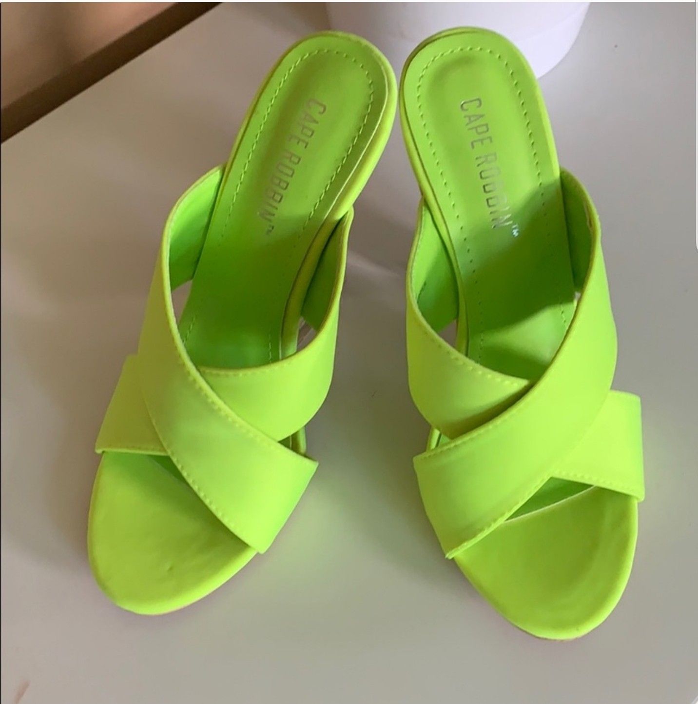 Neon yellow clear wedge heel