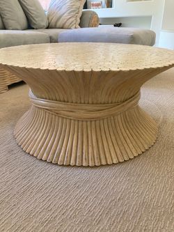 White Washed Bamboo Coffee Table 1980s