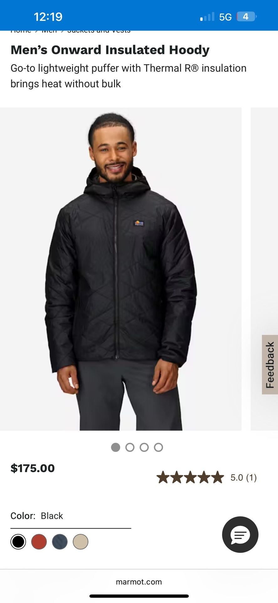 Black XXL Men’s Marmot Insulated Hoodie Jacket