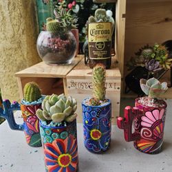 Mexican Hand Painted Shot Glass Planter