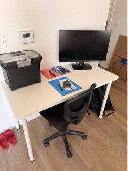 White desk, Chair, & Computer Monitor