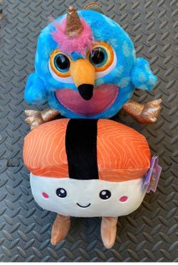 Bundle(2) Blue Unicorn Owl Plush & Kawaii Sushi Plush Stuffed Animal