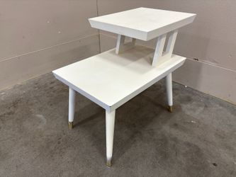Modern Matte Ivory Painted 2 Tier Side Table