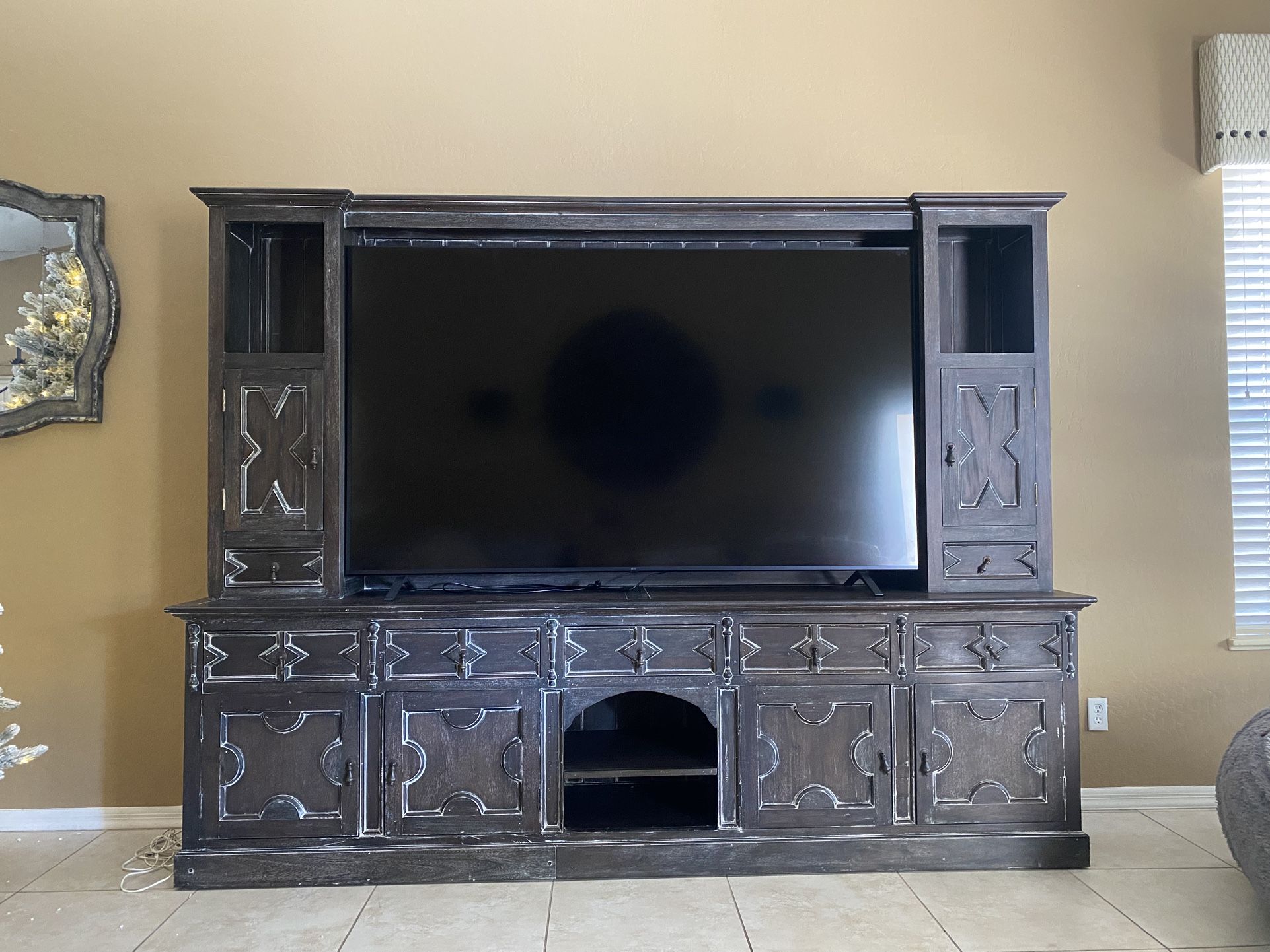 Potato Barn Entertainment Media Center Modern Farmhouse Arts Crafts Distressed Rustic Stand Cabinet Storage Hutch