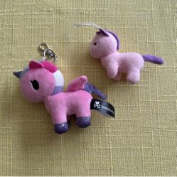 Tokidoki 2 Unicorn Stuffed Animal Plushies Keychains Pink Kids Gift Accessories 