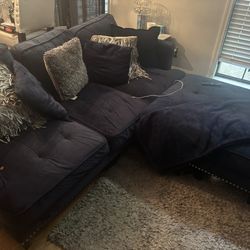 Blue 3 person couch and ottoman