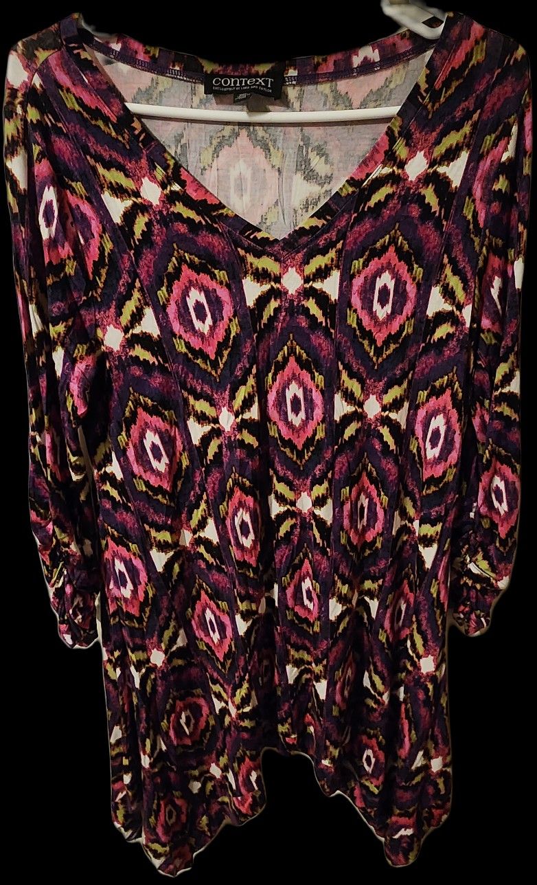 Context Lord & Taylor Multicolor Ruched Sleeve Blouse Tunic - Women's Medium