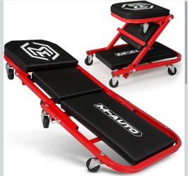 M-AUTO 40-Inch Folding Creeper Rolling Seat, All-in-One Adjustable Roller Garage Chair, Lay Down or Sit, 330LBS Capacity Under Car Roller Creeper with