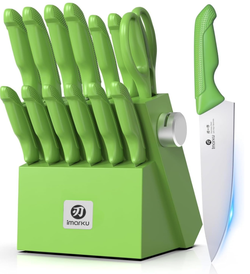 NEW imarku 14-Piece Kitchen Knife Set with Block & Sharpener – Green
