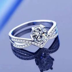925 Sterling Silver 1 Ct Moissanite Ring Luxury 6 Prongs Crown Women Ring Marriage Proposal Engagement Birthday Gift Thumbnail