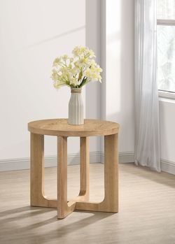 Kessler Light Oak Round Sculptural Wood End Table