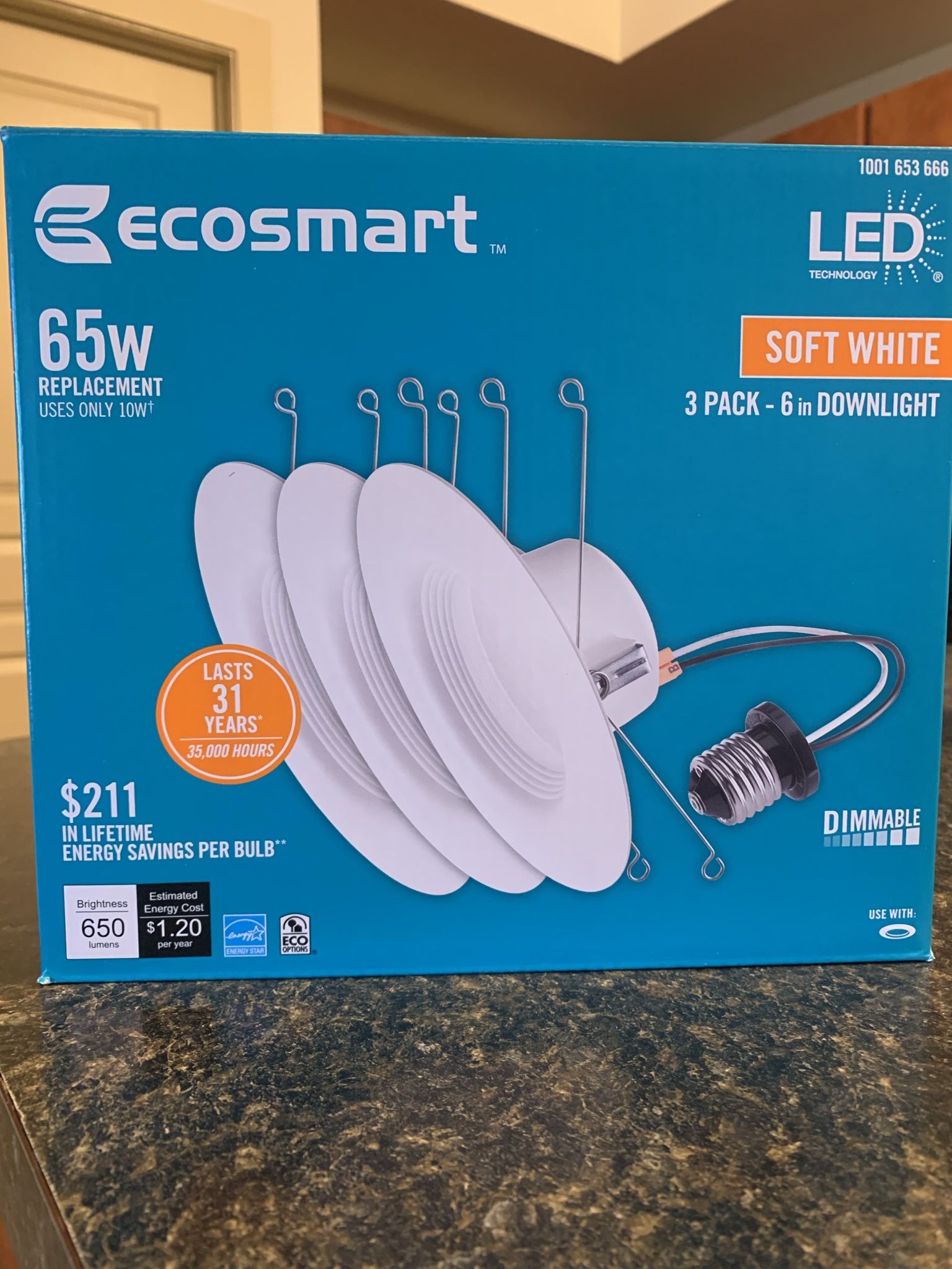 EcoSmart 65W Soft White Integrated LED Recessed Trim 6PK