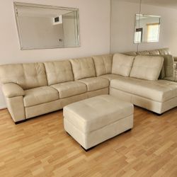 Cream Sectional Sofa with Ottoman
