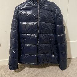 Dark Blue Michael Kors Shiny Puffer Jacket (Large) 