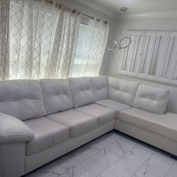 White Leather Sectional 