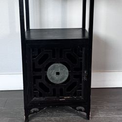 Asian Black Lacquer Accent Cabinet / Side Table