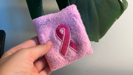 Pink Ribbon Embroidered Sweatband Wristband