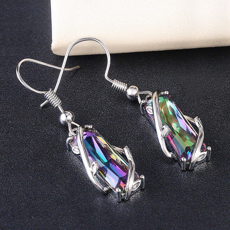 "Colorful Crystal Clear Delicate Silver Plated Colorful Dangle Earrings, VP1008
 
