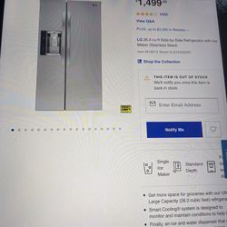 LG 26.2 Cu.ft Side By Side Refrigerator W/  ice Maker( Brand New )