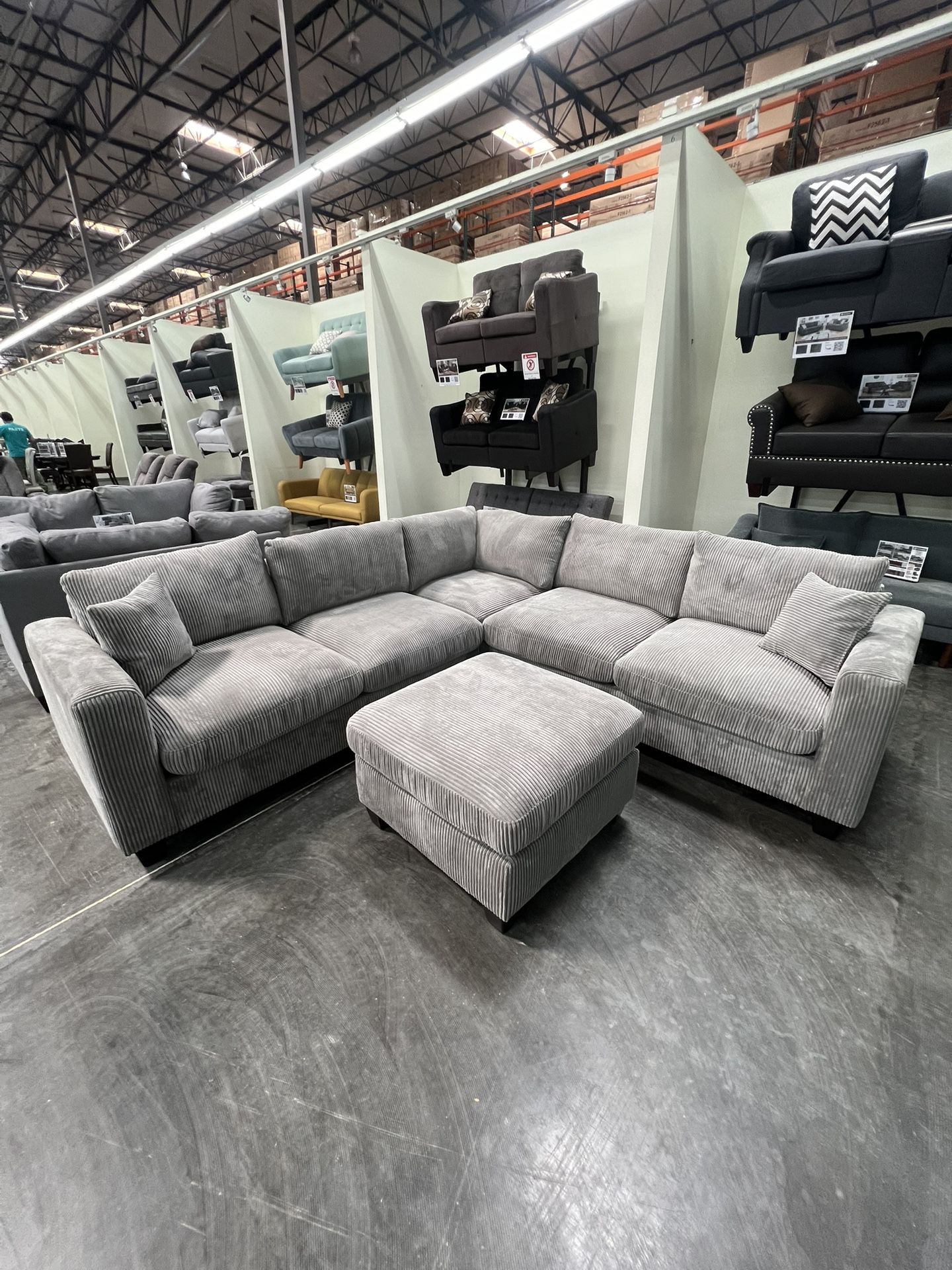 Corduroy Sectional Sofa With Ottoman