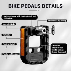 Himiway Folding Bike Pedals with Reflective Strips, Aluminum Alloy Bicycle Foldable Pedals, 9/16 inch Non-Slip Wide Platform Cycling Pedals for Foldin