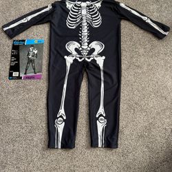 Halloween Mardi Gras Costume Child Skeleton Size Medium 8-10 Polyester