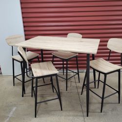 5-Piece Natural Tone and Bronze Counter Height Table Set