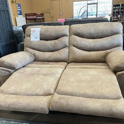 Light Brown Suede Reclining Loveseat