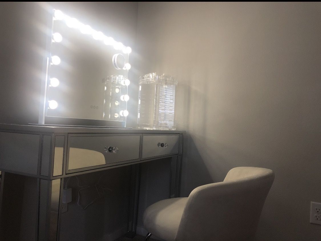 Vanity LED light Mirror W/  Table & Chair  