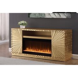 Gorgeous Brand New Center Piece Cabinet Fireplace Gold Glam Modern Midcentury 