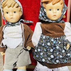 Antique Oumlet HANSEL & GRETEL Bisque Porcelain Dolls