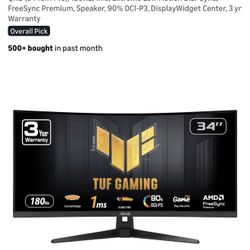 ASUS TUF Gaming 34” Ultra-Wide Curved Monitor USED, GREAT CONDITION