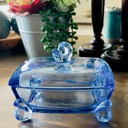 VINTAGE BLUE DEPRESSION GLASS CANDY OR TRINKET DISH
