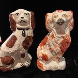 Pair Of Staffordshire Dogs  Statues . 7.5” Tall, Very Nice Condition 