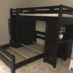 Art Van Black Loft Bed with a built-in lower area for a Full Bed and Dresser + Mirror
