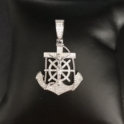 925 Sterling Silver 2.00CT Moissanite Anchor Cross Men’s Pendant 