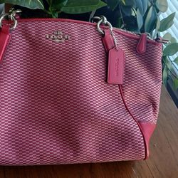Coach Dark Pink With White Stitching Arm Bag