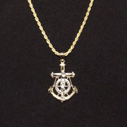 Gold Chain Rope Chain 20in 2mm And Gold Anchor Pendant Set 
