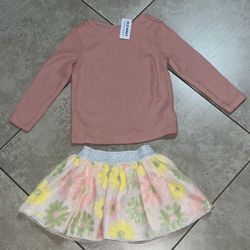 Toddler Girl’s Thermal Shirt and Skirt, Size 2t
