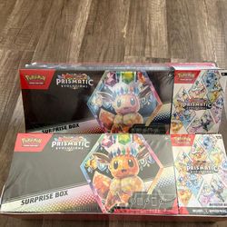 200 por las dos cajas ;Sams club Pokémon prismatic evolutions surprise box & booster bundle