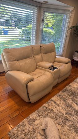 Leather power recliner loveseat