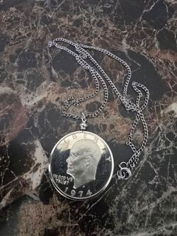 1974 Ike Dollar with coin bezel (Coin is 40%silver)