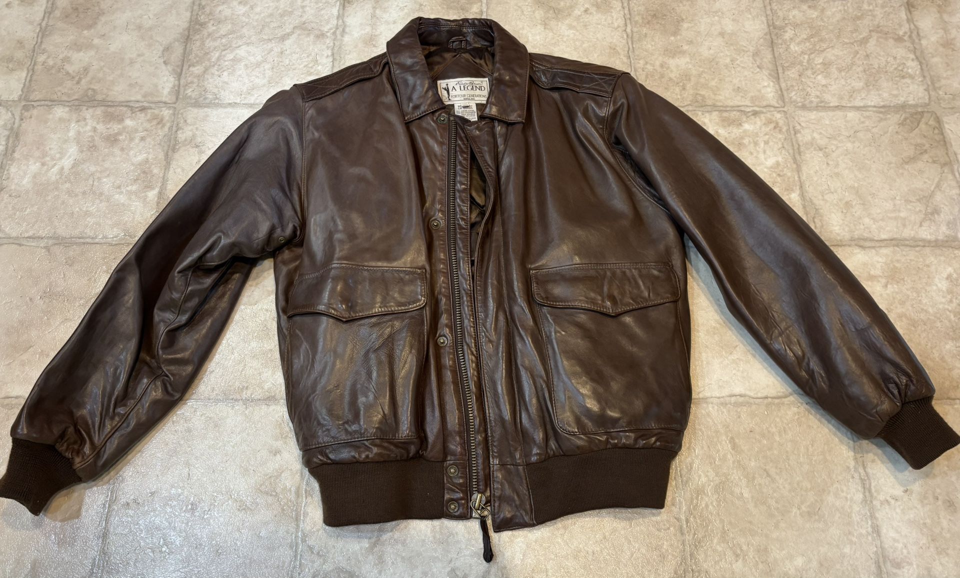 Eddie Bauer "Legend" Brown Leather Bomber Jacket, Med, Excellent