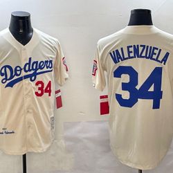 Los Angeles Dodgers Fernando Valenzuela #34 1981 Throwback Cream Jersey - full sizes-shipping only