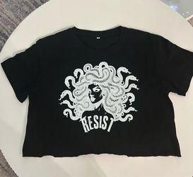 Women’s Crop top Black Sleeve Cotton L