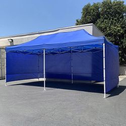 (Brand New) $225 Heavy Duty 10x20 ft Canopy with (4 Sidewalls), Outdoor Patio Pop Up Tent Gazebo, Blue/White 