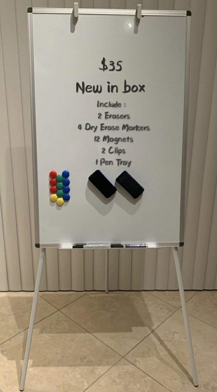 New VivReal 24x36 inch magnetic dry erase white board easel with adjustable tripod 5 feet overall height include pens magnets eraser home study