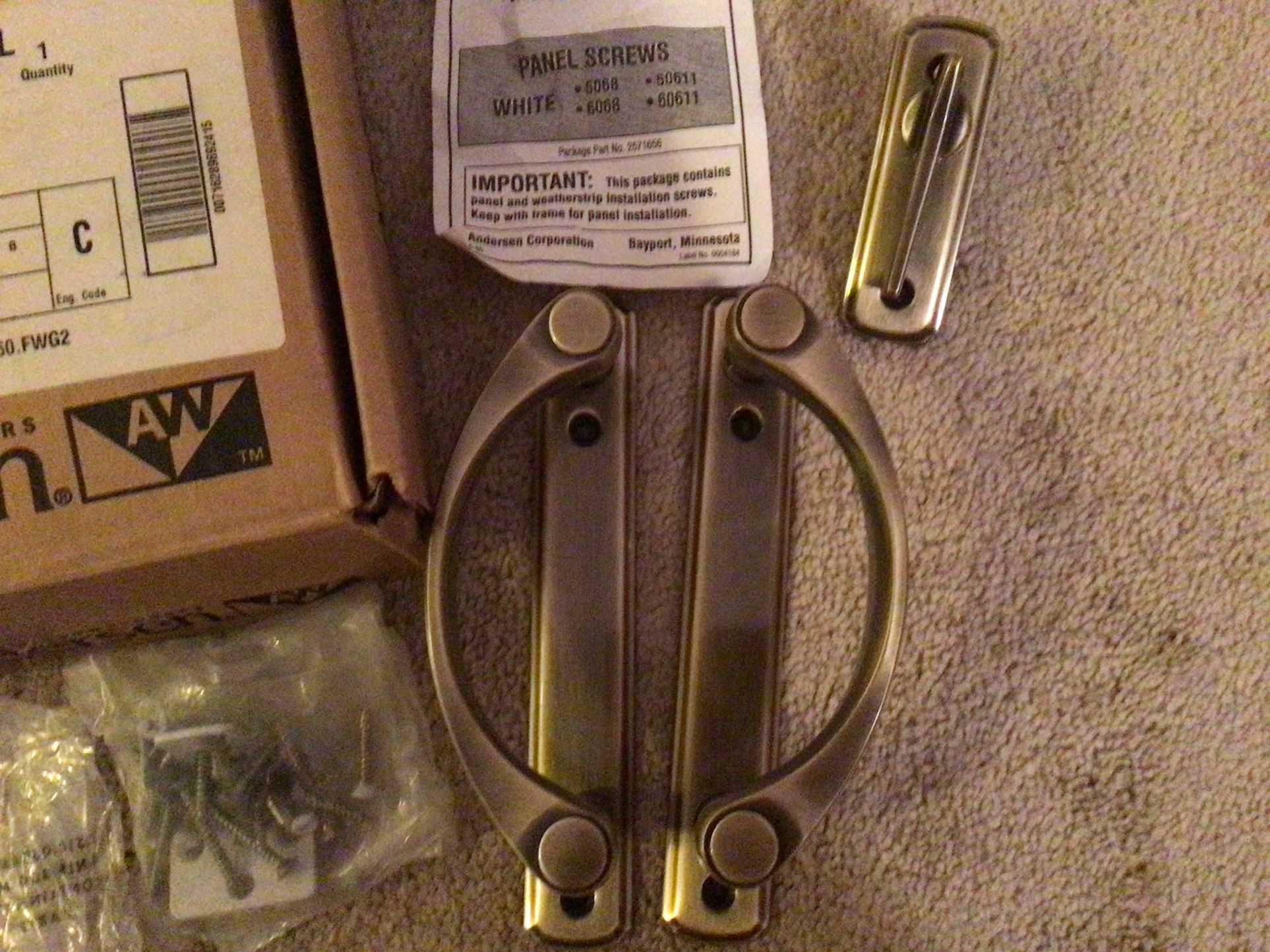 Brand New!! Antique Brass 2 Panel Heavy Duty Trimset - Handles For Patio Door - Including Thumb latch Lock